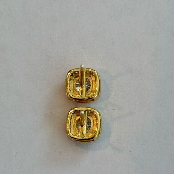 Moissanite Stud Dainty Gold Vermeil Square Earrings 1ctw - Picture 4 of 5